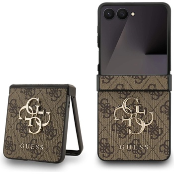 GUESS Дизайнерски кожен кейс за Samsung Galaxy Z Flip7 - Guess 4G Metal Logo PU Leather Hard Case (кафяв) (GUHCZF74GMGBR)