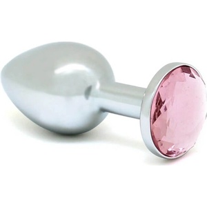 Rimba XS - метален анален плъг с розови камъни (сребрист) - lovesexshop