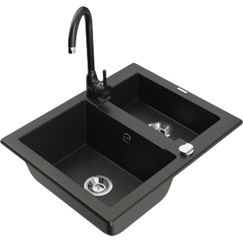 Mexen Carlos гранитна мивка с 1, 5 камери и кухненски смесител Telma, черен/златен металик - 6518-75-670200-70 (6518-75-670200-70)