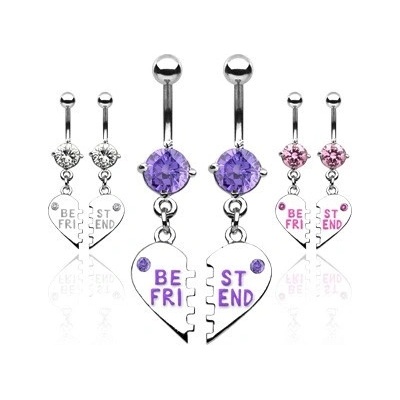Šperky eshop dvojitý piercing do pupíku zlomené srdce Best Friend W37.33 fialová
