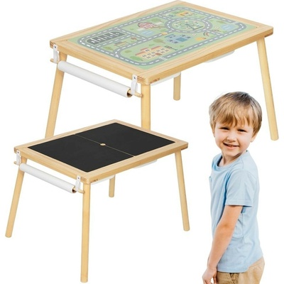 WOOPIE GREEN Dřevěný stolek aktivit 4v1 Křídová tabule Nádoby Mapa města Kreslicí papír