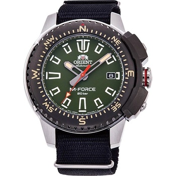 Orient RA-AC0N03E Мъжки часовник - Спортен M-FORCE, Автоматичен, Масленозелен, Компас, Текстил, Сапфир, 20 ATM