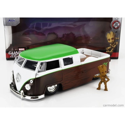 Jada Volkswagen T1 Double Cabine Pick-up 1963 With Groot FigureGuardians Of The GalaxyHnědá Bílá Zelená 1:24