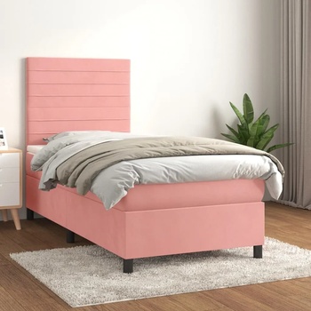 vidaXL Боксспринг легло с матрак, розово, 100x200 см, кадифе (3143072)