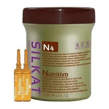 BES Beauty & Science Възстановяващи ампули за коса с Витамини и Ленено семе BES Silkat Nutritivo N4 Repairing Lotion for Damaged Hair