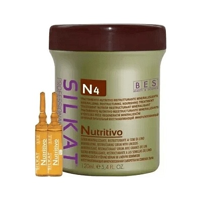 BES Beauty & Science Възстановяващи ампули за коса с Витамини и Ленено семе BES Silkat Nutritivo N4 Repairing Lotion for Damaged Hair