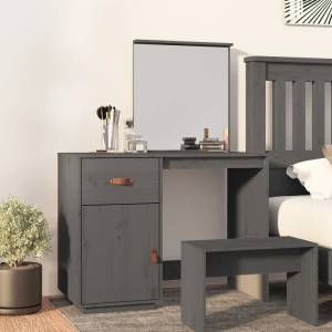 vidaXL Тоалетка, сива, 95x50x134 см, борово дърво масив (820089)