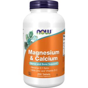 NOW NOW Magnesium & Calcium with Zinc and Vitamin D-3, 250 Tablets