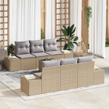 vidaXL Градински Софа Комплект с възглавница 7 pcs Бежово полиратан (3346950)