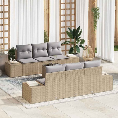 vidaXL Градински Софа Комплект с възглавница 7 pcs Бежово полиратан (3346950)