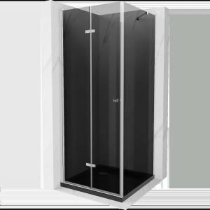Mexen Lima сгъваема душ кабина 80 x 80 см, графит, хром + поддушово корито Flat, (856-080-080-01-40-4070)