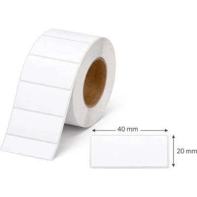 Termo Etiketa 40 mm x 20 mm, Thermo eco, Biela, Dutinka 25 mm, 2000 ks/kotúč, Permanentné lepidlo, Priemer kotúča 91mm