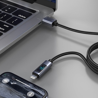 Kábel SWISSTEN USB-A na LIGHTNING s LCD displejom - 1 m - čierny