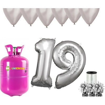 HeliumKing Hélium párty set na 19. narodeniny so striebornými balónmi