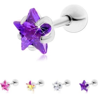 Šperky eshop ocelový piercing do tragu ucha blýskavá zirkonová hvězdička W04.13 Čirá C