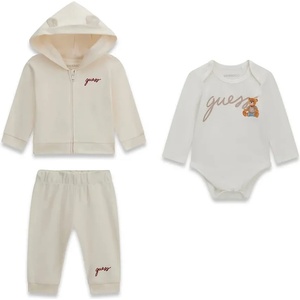 Guess Бебешки памучен комплект от 3 части Guess Bear - Класическо екрю