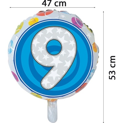 FUN RAG Sil 60076 Fóliový balón číslo 9 strieborný 53 x 47 cm