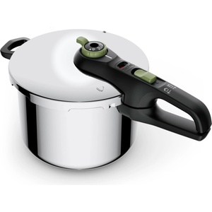 Tefal Secure Trendy Induction Pressure Cooker 6L - 2-Stage Cooking Control: High Level 117°C - Low Level 112°C - Stainless Steel/Black/Green - P2580703 (P2580703)