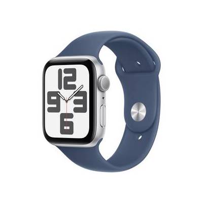 Chytré hodinky Apple Watch SE 2024 GPS 40mm pouzdro ze stříbrného hliníku - denimový sportovní řemínek - M/L (MXED3QC/A)