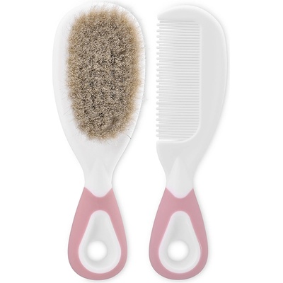 Baby Care Комплект четка и гребен за коса с естествен косъм Lorelli - Blush Pink (10240350001)