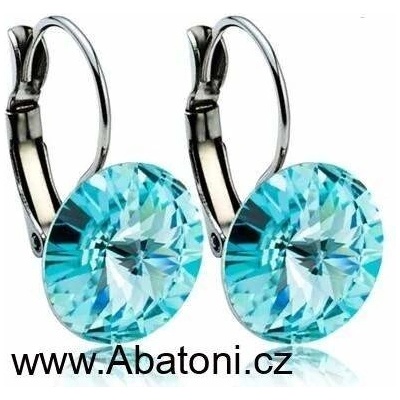 Swarovski Elements Rivoli vlepený krystal stříbrné náušnice visací modré kulaté 31106.3 Light Turquoise modrá světlá tyrkysová