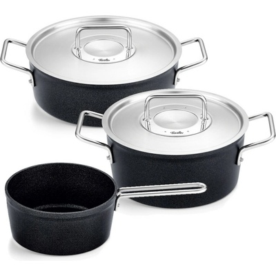 Fissler Súprava hrncov ADAMANT, nerezové pokrievky na hrniec, sada 3 ks, čierna, hliník