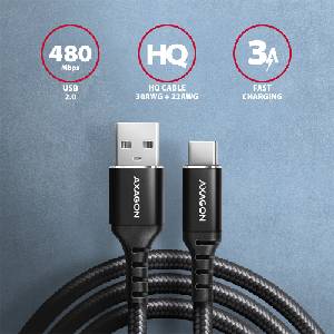 AXAGON BUCM-AM10AB 1 м кабел за данни и зареждане Type C - USB черен (BUCM-AM10AB)