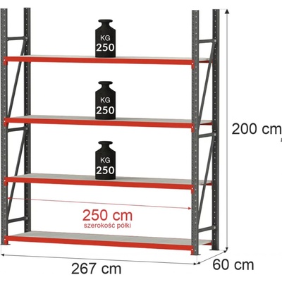 Regalydoskladu Regal Fortis 200 x 267 x 60 cm 4 police