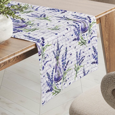 Biante Dekoračný behúň PML-082 Vetvičky levandúľ s vázičkami 35x140 cm