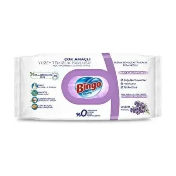 Bingo Бинго Практични кърпички за почистване на повърхности лилаво с арабски сапун - аромат на лавандула 96 кърпички (202шк02023)