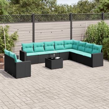 vidaXL Градински комплект диван с възглавници 11 части черен полиратан (3251514)