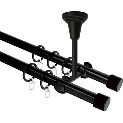 OK-GarnýžeCZ Garnýž kovová dvouřadá 19mm Pullo černá 470 cm do stropu / kroužky s háčkem