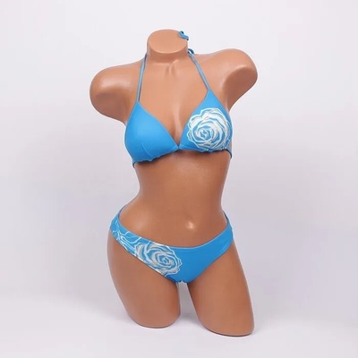 Дамски бански в синьо с бяла роза