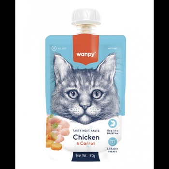 Wanpy Tasty Cat - Месна паста за котки с пилешко месо и морков, 90 гр