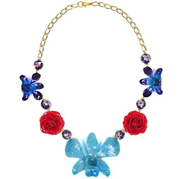 Image 1 of Dannyra Колие с естествени орхидеи и рози, мъниста клоазоне My Happy Blue Garden Dannyra Jewels