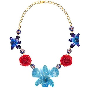 Dannyra Колие с естествени орхидеи и рози, мъниста клоазоне My Happy Blue Garden Dannyra Jewels