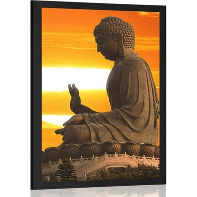 Plakát s paspartou socha Buddhy při západu slunce - 40x60 silver