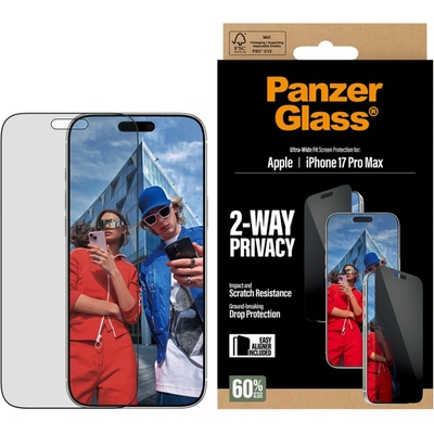 Panzer Стъклен протектор PanzerGlass за iPhone 17 Pro Max, Privacy, Ultra-Wide Fit, Прозрачен