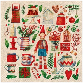 PAW SDLE022200 Christmas Motifs servítky 3V recyklované vianočné 20ks 33x33cm