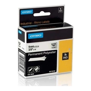 DYMO Rhino 18508, S0718160, 9mm x 5, 5m черен печат / прозрачен фон, оригинална лента (18508DMO)