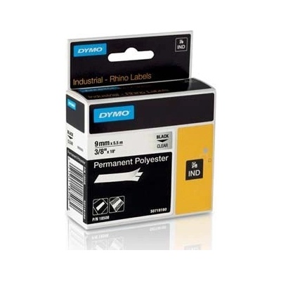 DYMO Rhino 18508, S0718160, 9mm x 5, 5m черен печат / прозрачен фон, оригинална лента (18508DMO)