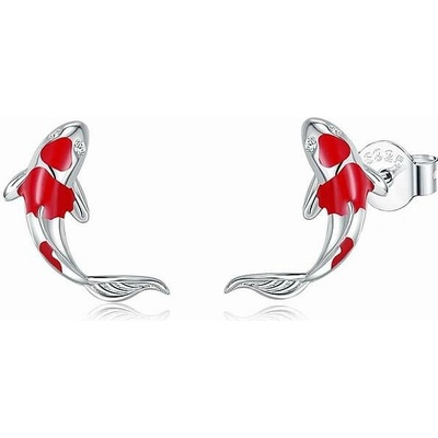 Nefertitis 72115 Stříbrné náušnice koi kapříci se zirkony 12 mm NF58127 6 mm, 0,5 g