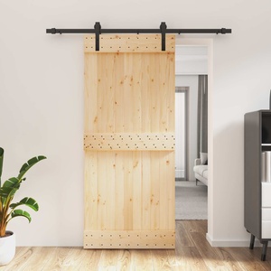 vidaXL Преплъзваща се врата Естествено и черно 90 x 210 cm (3444899)