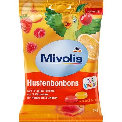 Mivolis dětské bonbóny proti kašli s příchutí ovoce 75 g