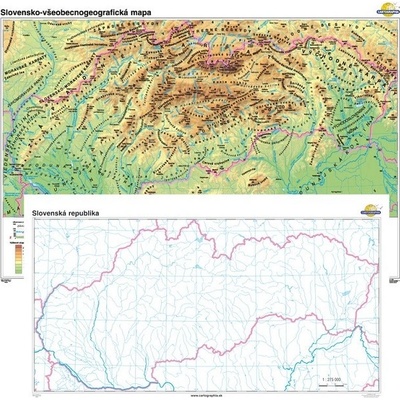 Cartographia Slovensko - všeobecnogeografická mapa + slepá mapa DUO (160x120 cm – 1:275000), nástenná, fóliovaná, lištovaná