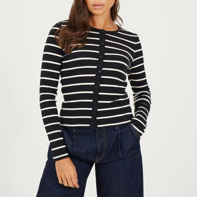 Brave Soul Дамска фланелка с дълъг ръкав Brave Soul BS Womens Long Sleeve Button Down Striped Jersey Top - Black/Cream