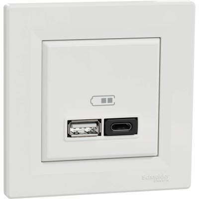 SE Розетка 2хUSB за зареждане тип A+C Power Delivery 45W моноблок цвят Бял Asfora - EPH2700421 (EPH2700421)