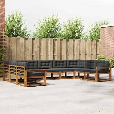 vidaXL Комплект дивани за открито 9 pcs Натурален и Антрацит (3368175)