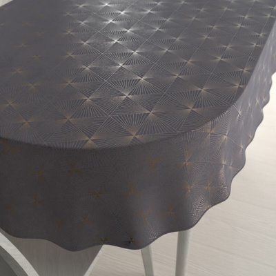 Biante Veľký zamatový oválny obrus Isabela IBL-003 Rose Gold trojuholníky na sivom 260x320cm