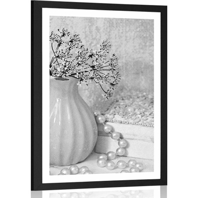 Plagát s paspartou luxusní zátiší v černo bílém provedení - 60x90 no frame
